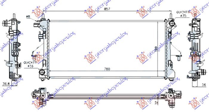 HLADNJAK MOTORA 2.3 JTD (-AC) DIZEL (MAN) (780x380x26) (LEMLJEN SPOJ) (VALEO)