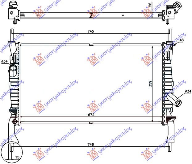 HLADNJAK MOTORA 2.2/2.3 TDCI 2.4i (-AC) (67x38) (NRF)