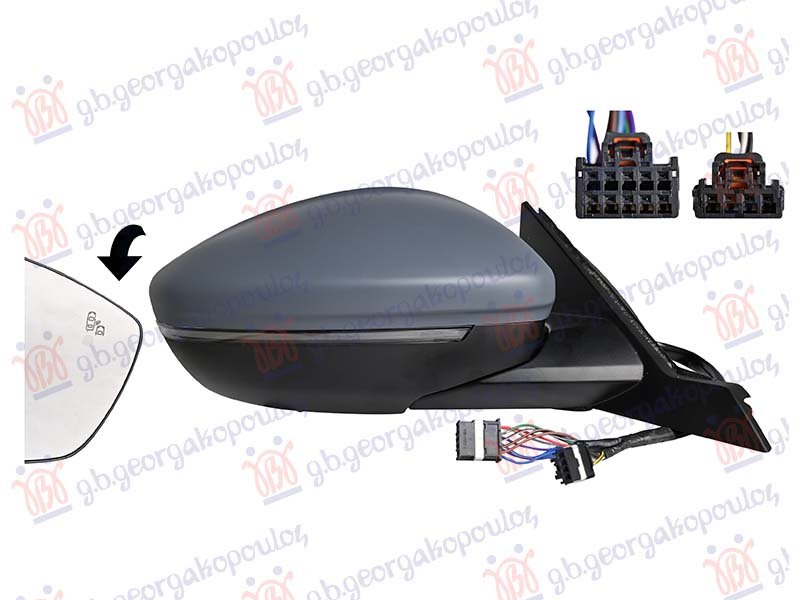 RETROVIZOR ELEK. SA GREJ. PM (ELEKTRO-SKLOPIV) (MIGAVAC) (SVETLO) (SENZOR) (MRTAV UGAO) (10OTV/10PIN+4OTV/4PIN) (A KVAL)