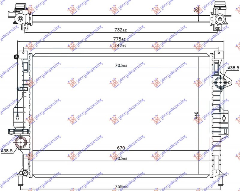 HLADNJAK MOTORA 1.6 EcoBoost BENZIN / 2.0 TDCi DIZEL (MAN) (670x449x26) -15 (NRF)