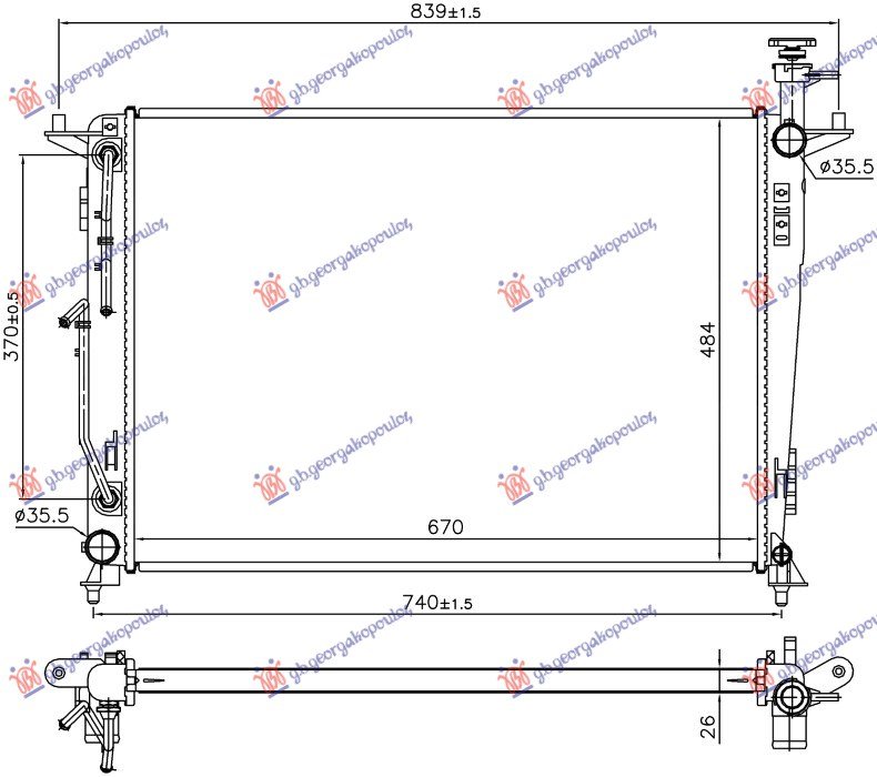 HLADNJAK MOTORA 2.4 BENZIN (AUTO) (670x468) (NISSENS)