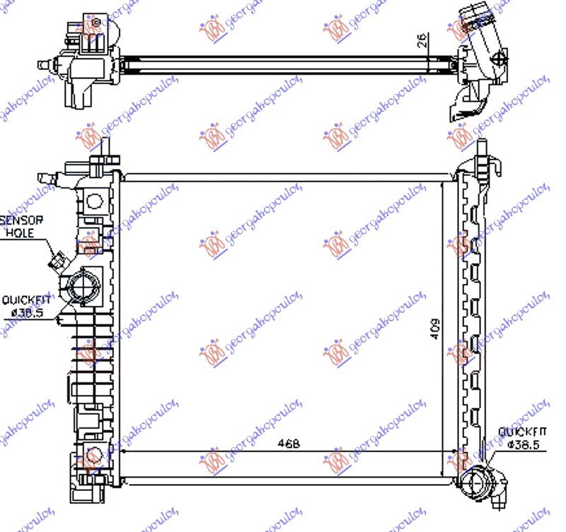 HLADNJAK MOTORA 1.4i 16v TURBO (A14NEL/T) (470x428) (NRF)